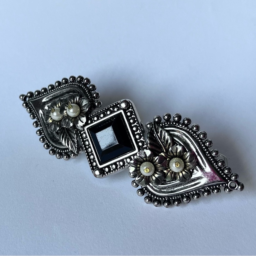 Art Deco inspired Faux Marcasite Black Onyx Hair Clip